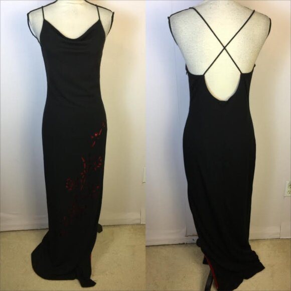 Vintage De Laru by Sheila Yen Formal Gown Maxi Dress Size 9/10 Womans Black Red - Picture 1 of 12